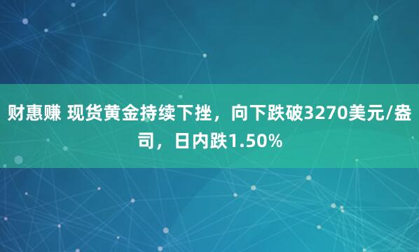 财惠赚 现货黄金持续下挫，向下跌破3270美元/盎司，日内跌1.50%