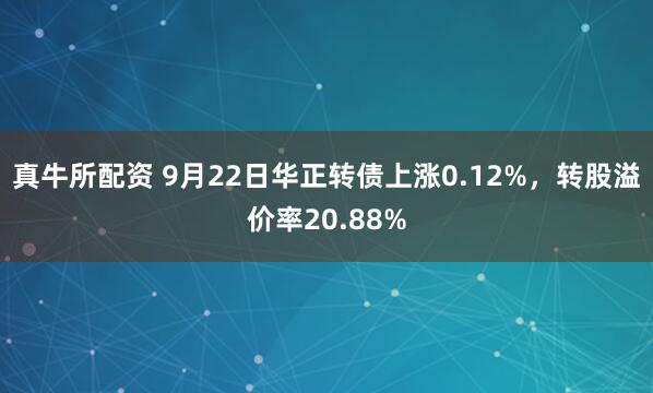 真牛所配资 9月22日华正转债上涨0.12%，转股溢价率20.88%