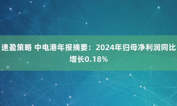 速盈策略 中电港年报摘要：2024年归母净利润同比增长0.18%