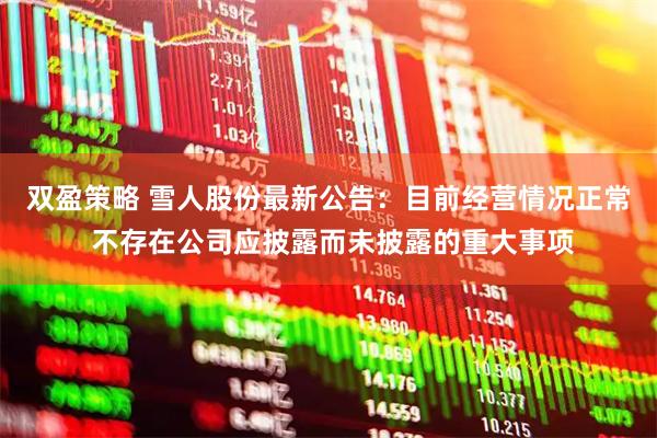 双盈策略 雪人股份最新公告：目前经营情况正常 不存在公司应披露而未披露的重大事项